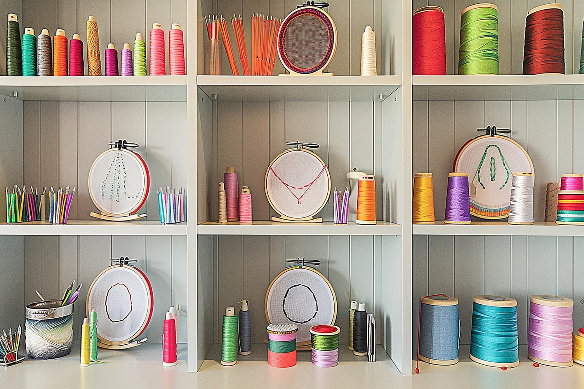 Spazio di lavoro con telai e fili